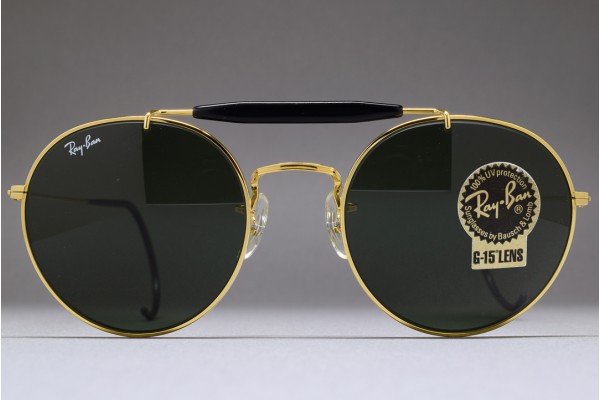 B&L Ray-Ban USA Round Metal Brow bar C. Pack 52-21 Gold / G-15 B&L Ray-Ban USA Round Metal Brow bar C. Pack 52-21 Gold / G-15